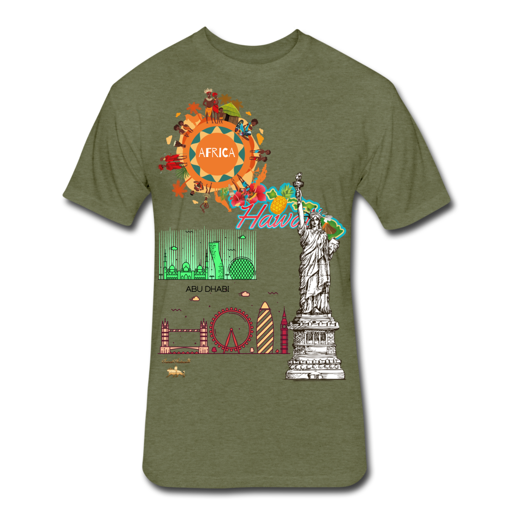 Classic Collections of Countries, Cities and Continent Fitted Cotton/Poly T-Shirt - heather military green