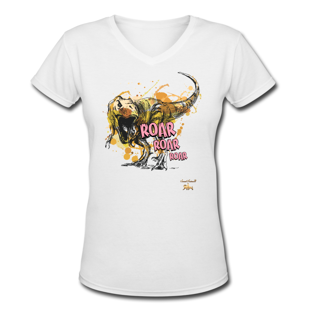 DinoROAR Women's V-Neck T-Shirt - white