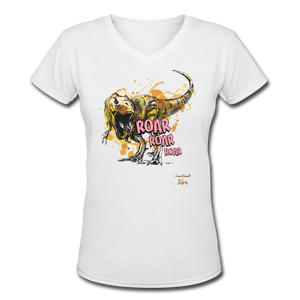 DinoROAR Women's V-Neck T-Shirt - white