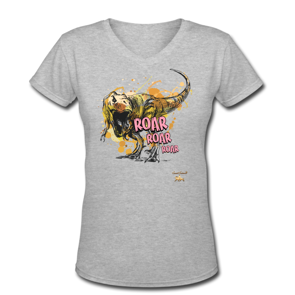 DinoROAR Women's V-Neck T-Shirt - gray