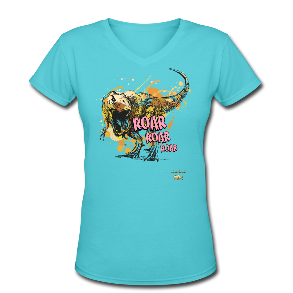 DinoROAR Women's V-Neck T-Shirt - aqua