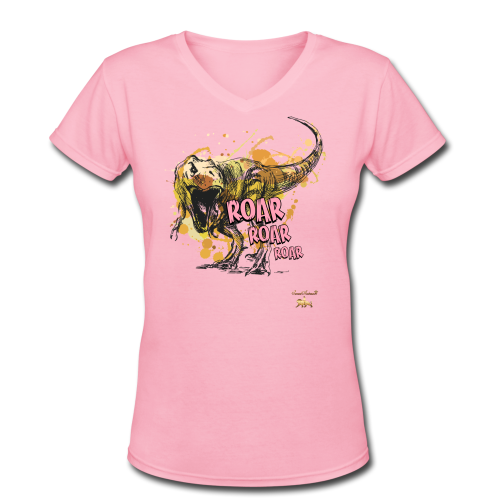 DinoROAR Women's V-Neck T-Shirt - pink