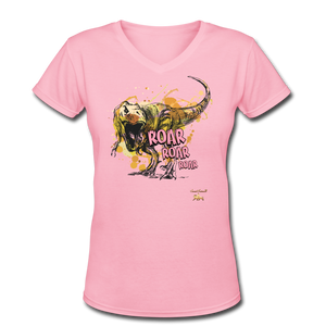 DinoROAR Women's V-Neck T-Shirt - pink