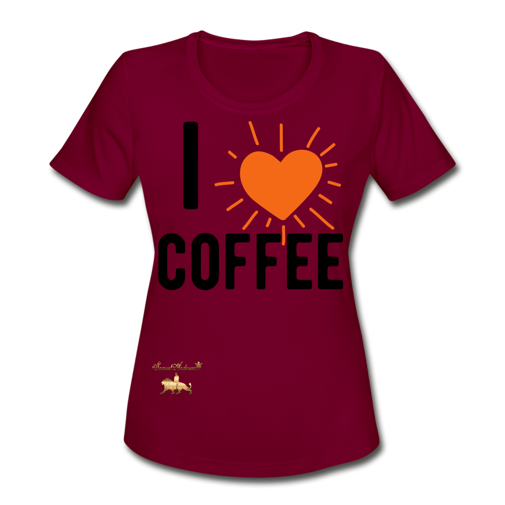 I Love Coffee Women's Moisture Wicking Performance T-Shirt - burgundy