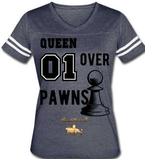 Queen Over Pawns  Women’s Vintage Sport T-Shirt - vintage navy/white