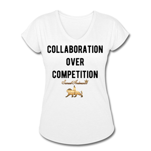 Collaboration Over Competition Women's Tri-Blend V-Neck T-Shirt - white