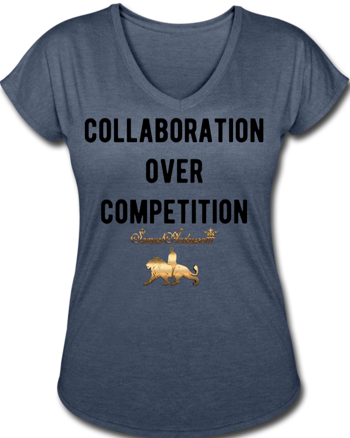 Collaboration Over Competition Women's Tri-Blend V-Neck T-Shirt - navy heather