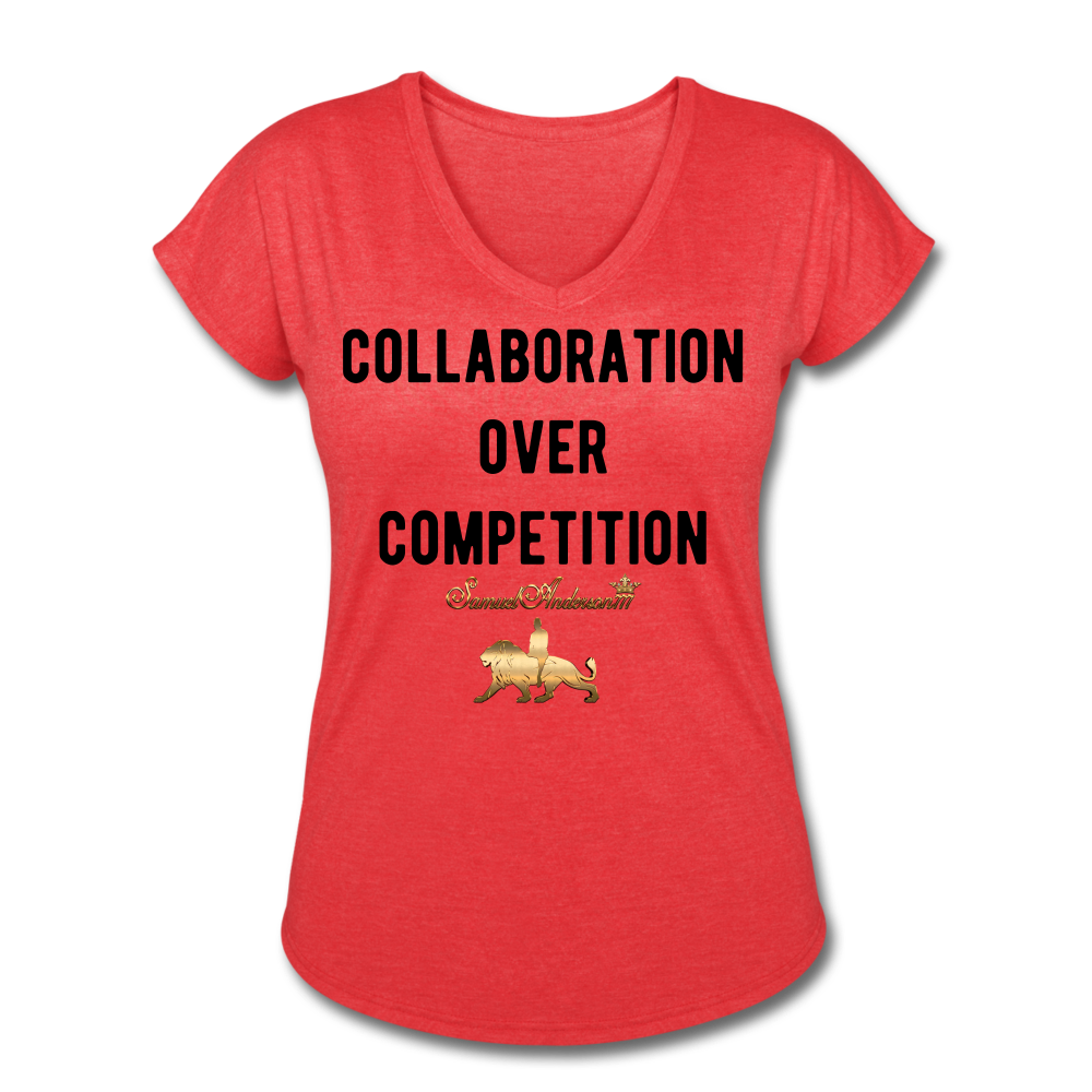 Collaboration Over Competition Women's Tri-Blend V-Neck T-Shirt - heather red
