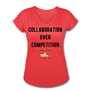 Collaboration Over Competition Women's Tri-Blend V-Neck T-Shirt - heather red