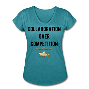 Collaboration Over Competition Women's Tri-Blend V-Neck T-Shirt - heather turquoise