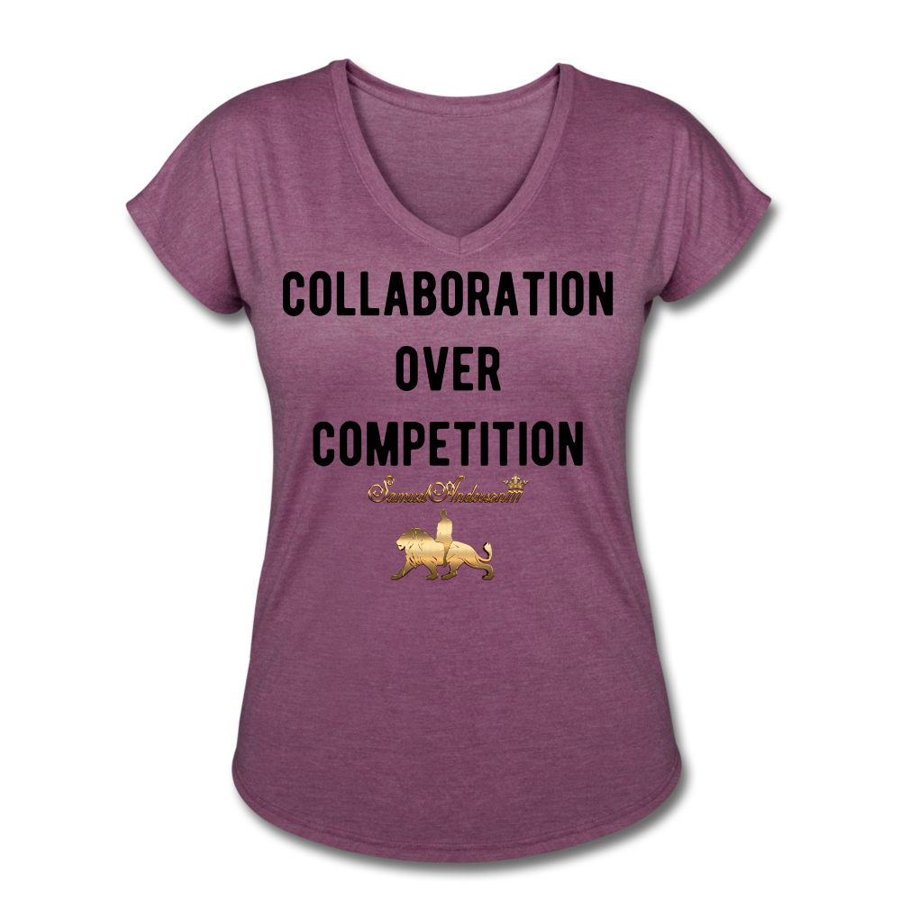 Collaboration Over Competition Women's Tri-Blend V-Neck T-Shirt - heather plum