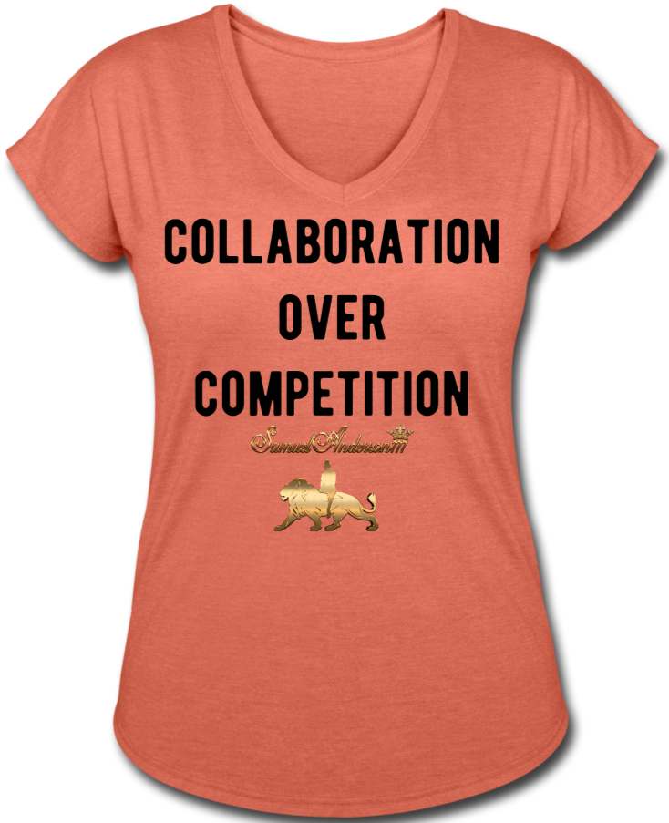 Collaboration Over Competition Women's Tri-Blend V-Neck T-Shirt - heather bronze